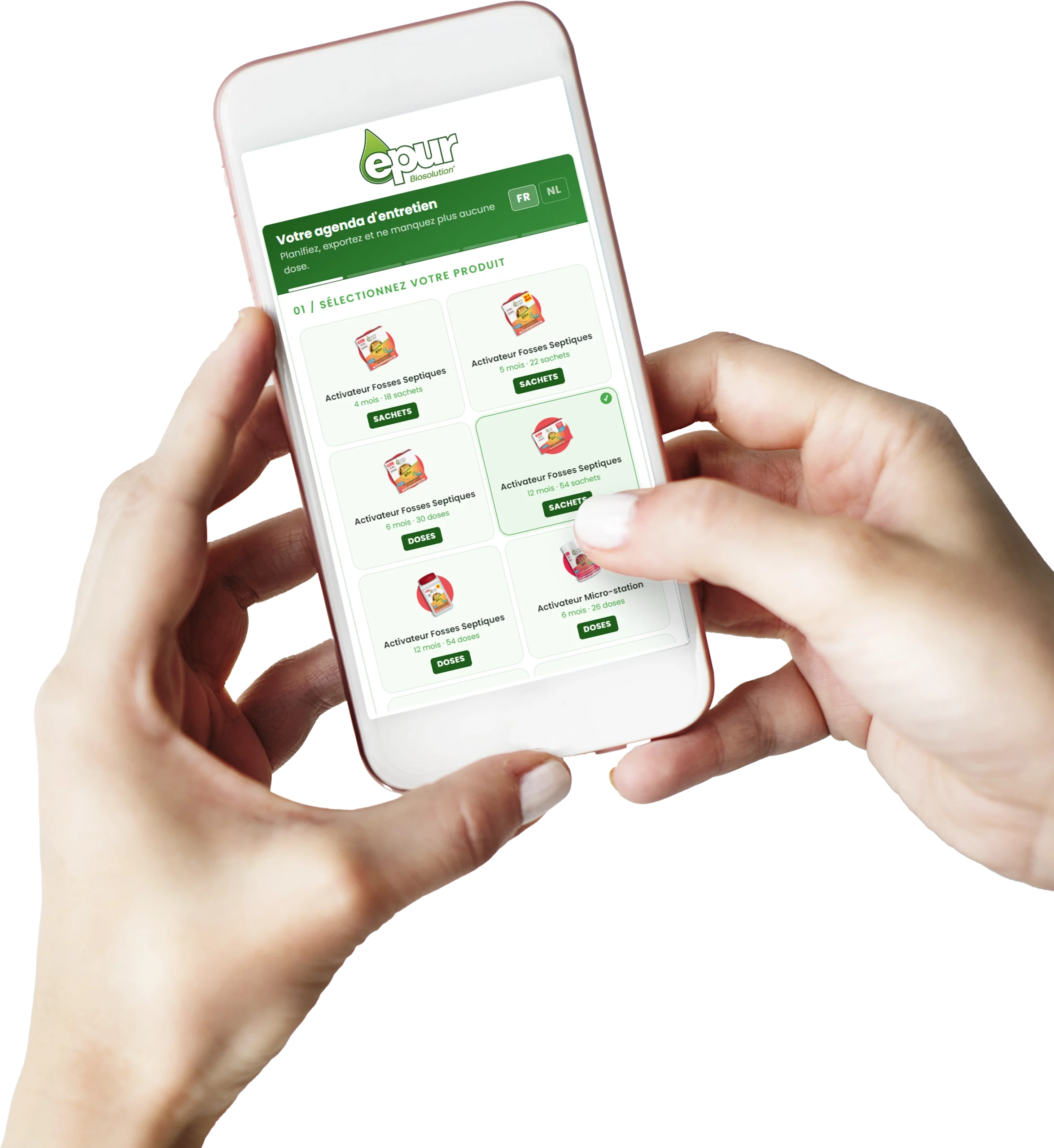 L'agenda d'entretien Epur affiché sur un smartphone