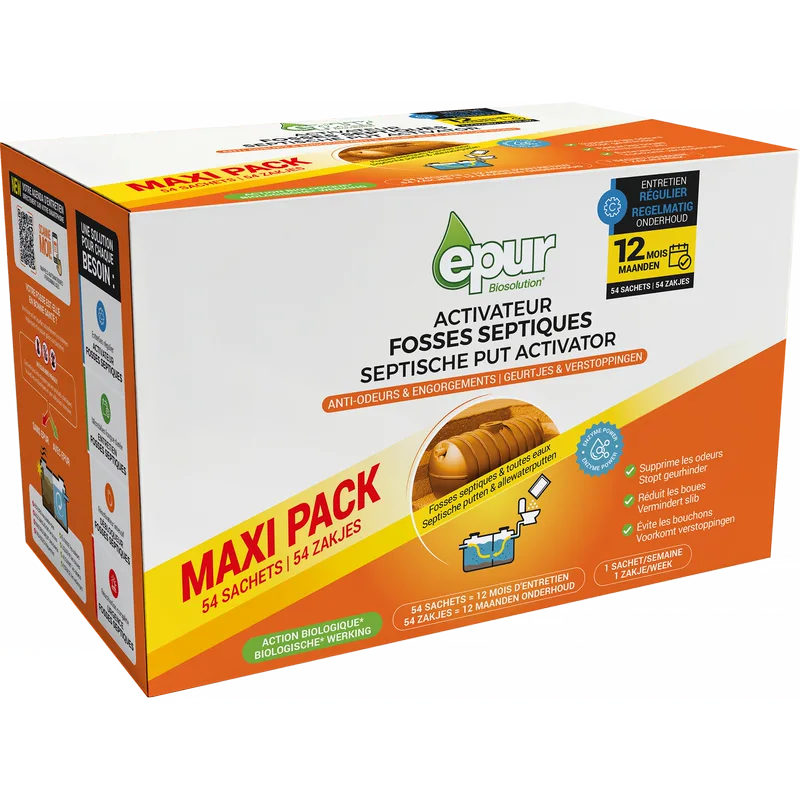 Activateur fosses septiques 12 mois, 54 sachets × 25 g